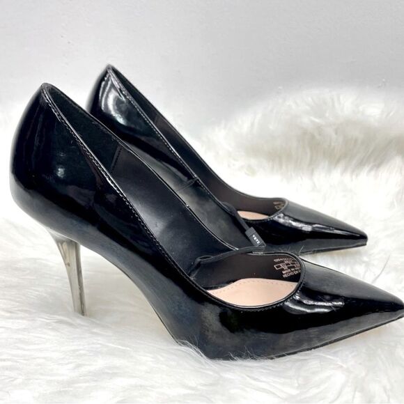 ZARA black glossy pointy toe stilettos size 36.0,3 1/2” silver/clear heel,pumps - Picture 1 of 9